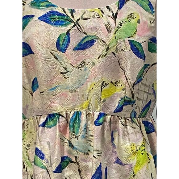 ANTHROPOLOGIE LEIFSDOTTIR Pretty Brocade Sparkle Parakeet Bird Peplum Top Size 8 - Picture 3 of 5